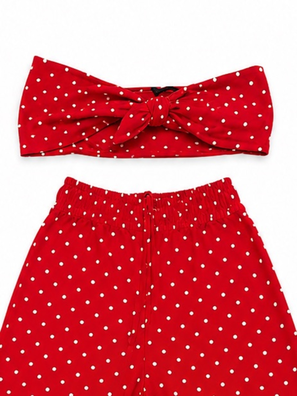 Bershka Red Polka Dot Two Piece Set | Bandeau Top & Wide Leg Pants | Size M - Picture 2 of 3